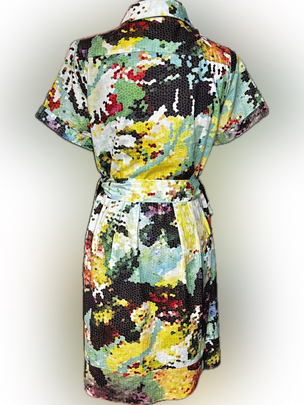 Katherine Barclay Mosaic Floral Cotton Shirt Dress with Belt Sz 6 - Picture 5 of 7